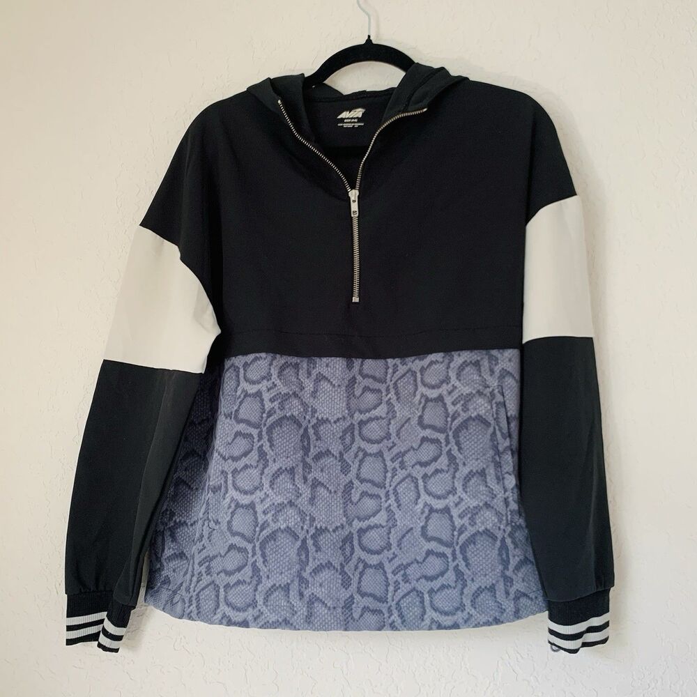 Avia Windbreaker Pullover Hoodie Women S Black Colorblock Animal Snake Athletic